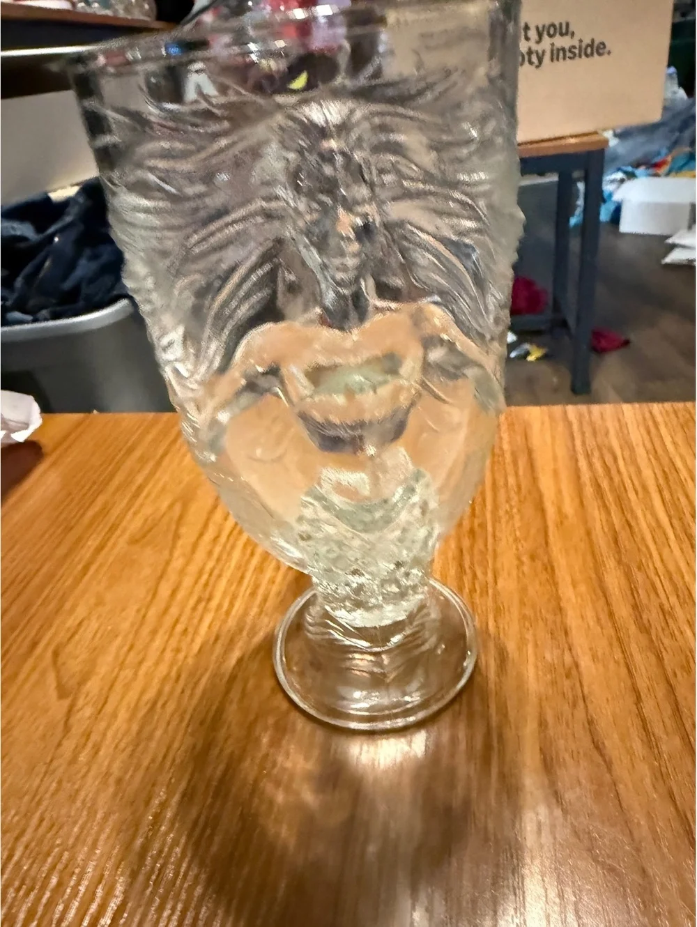 Vintage Clear Glass Trophy Mug with Embossed Design